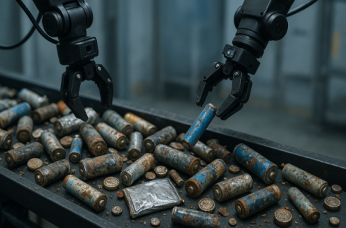 A robot sorts old batteries